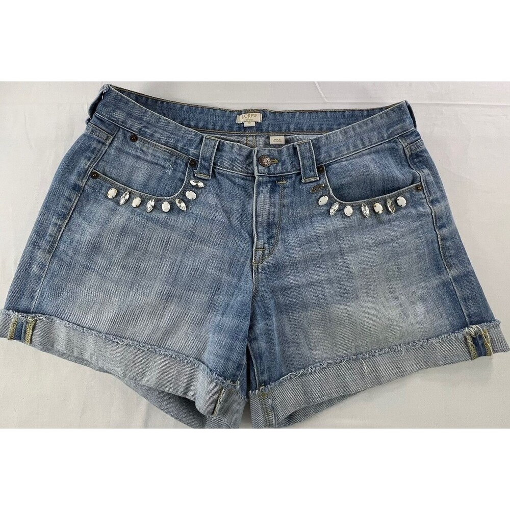 J Crew Womens Light Blue Denim Shorts Bling Front Pockets Size 8